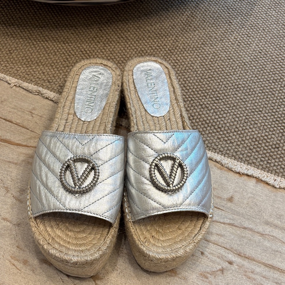 Valentino Silver Espadrille Slides 39
